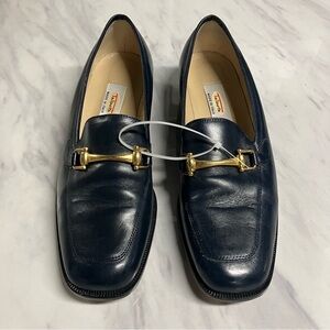 Talbots Loafer Shoe Navy Leather Horsebit Women Size 6.5 M Low Heel Italy